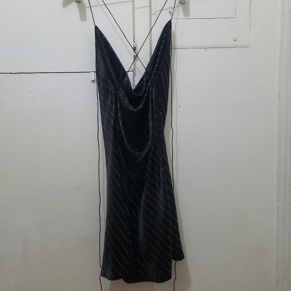 NWT JEWEL SATIN EFFECT BLACK RHINESTONE DRESS - Picture 10 of 11